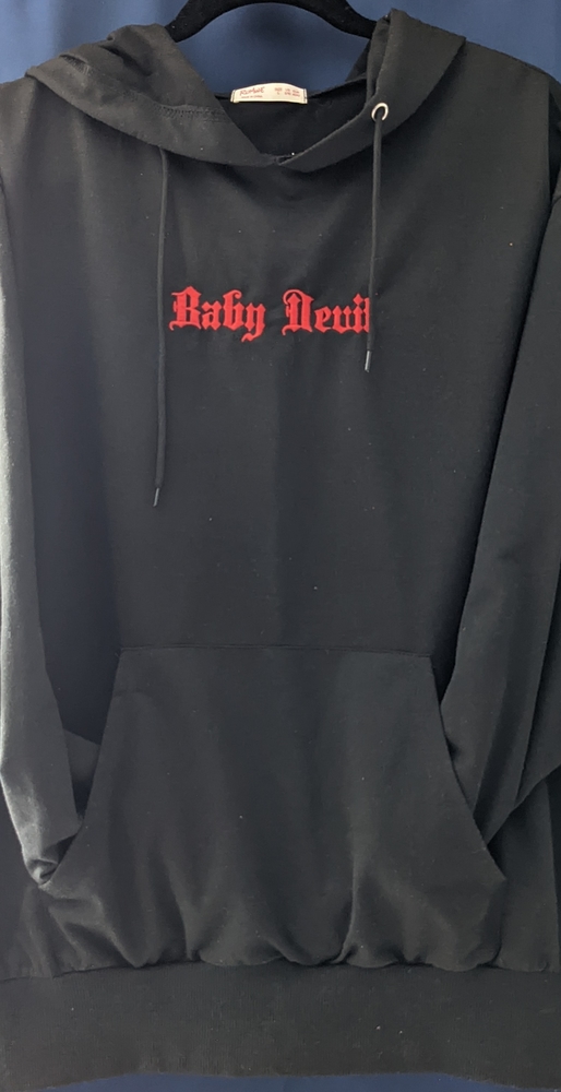 Oversized hoodie pullover little devil w/ horns and wings lightweight